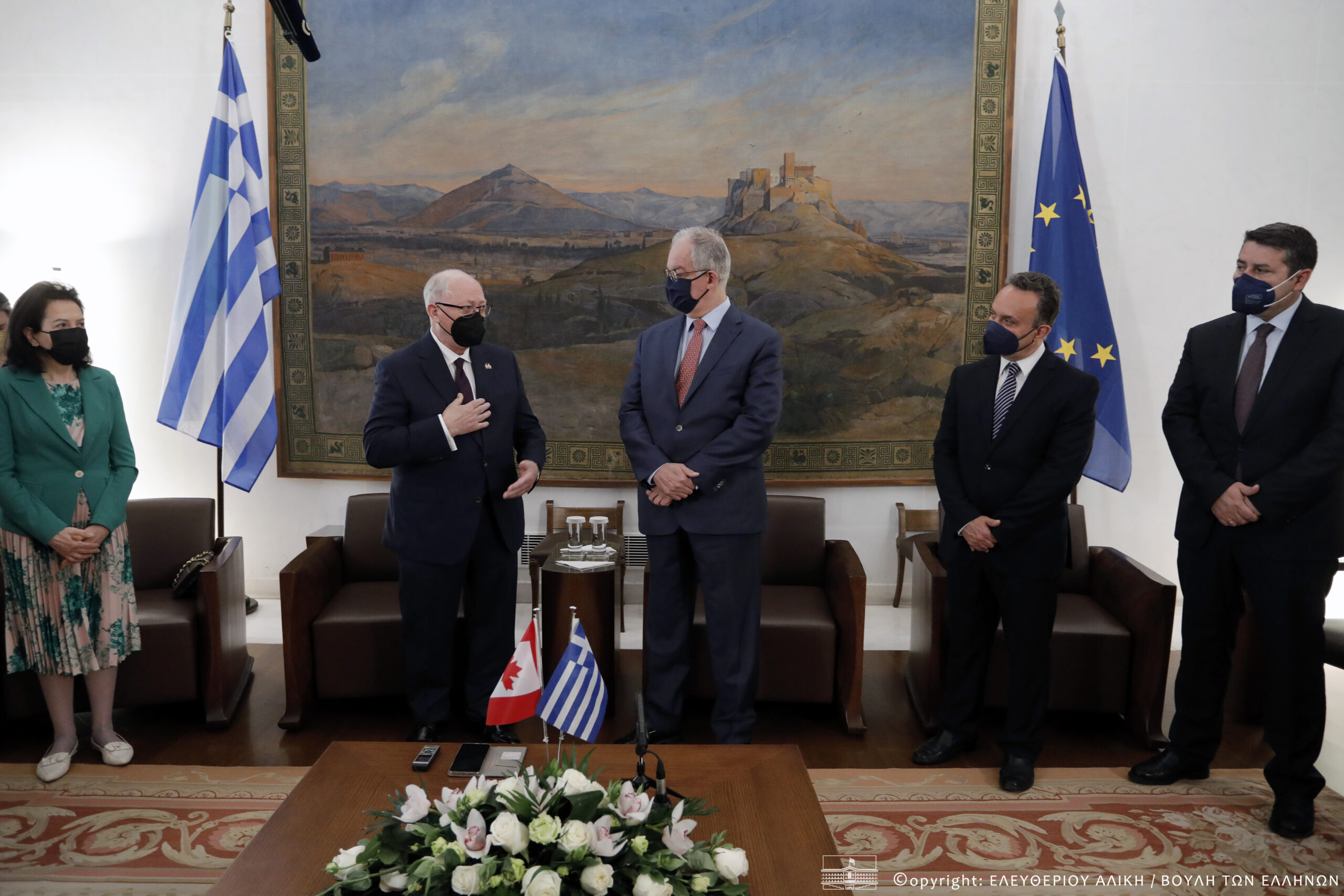 Συνάντηση του Προέδρου της Βουλής των Ελλήνων με τον Πρόεδρο της Γερουσίας του Καναδά IMG 2022 04 13 9 679 scaled