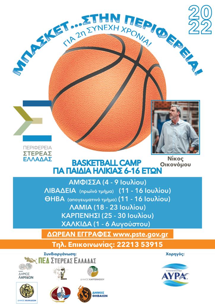 Η Περιφέρεια Στερεάς Ελλάδας διοργανώνει Basketball Camps με τον Νίκο Οικονόμου afisa22